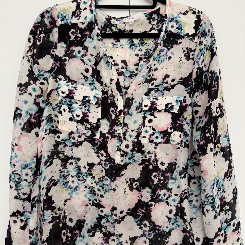 Parker Silk Floral Pattern Blouse - Size M
